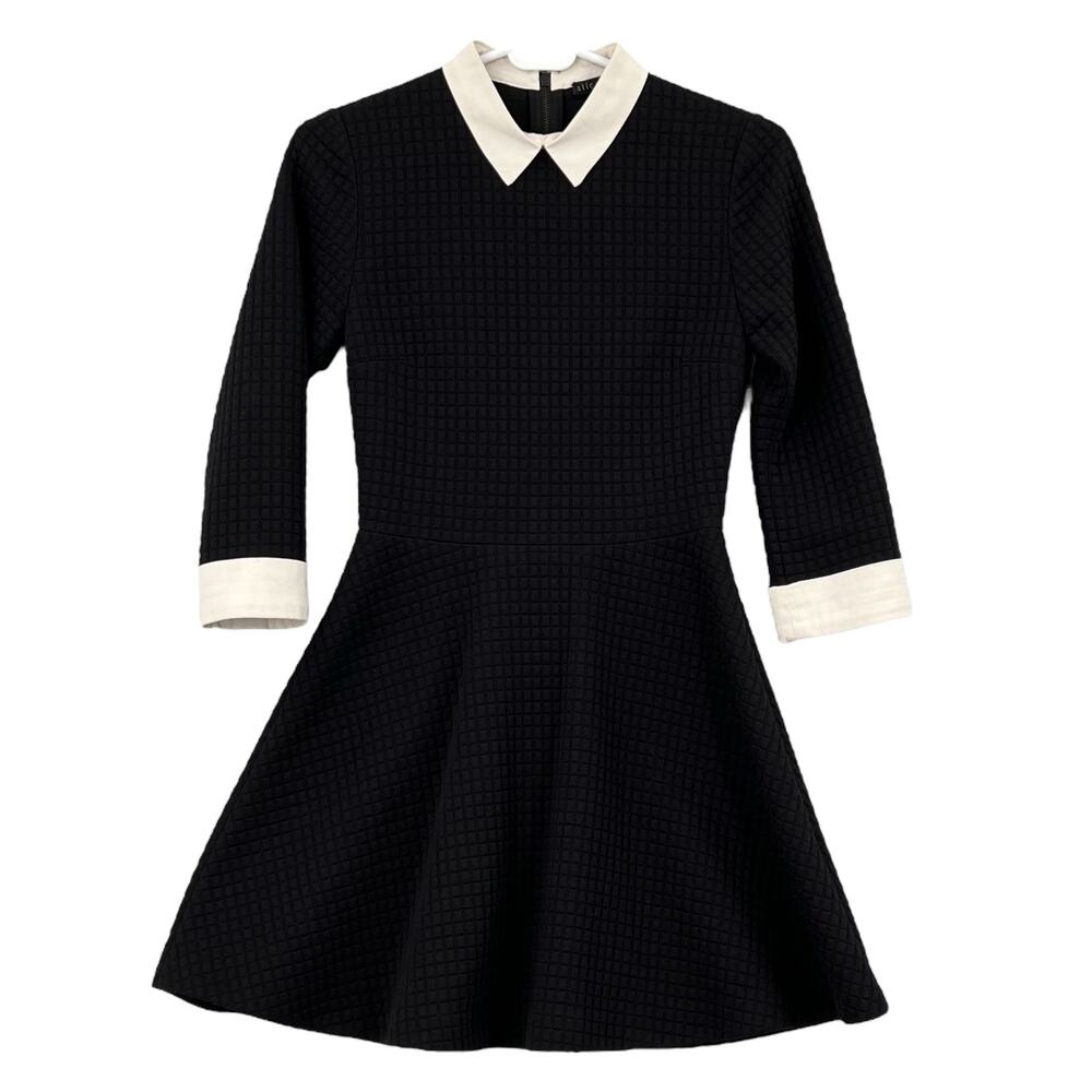 Alice + Olivia Women's Size 0 Textured Fit & Flare Shirt Dress Black White